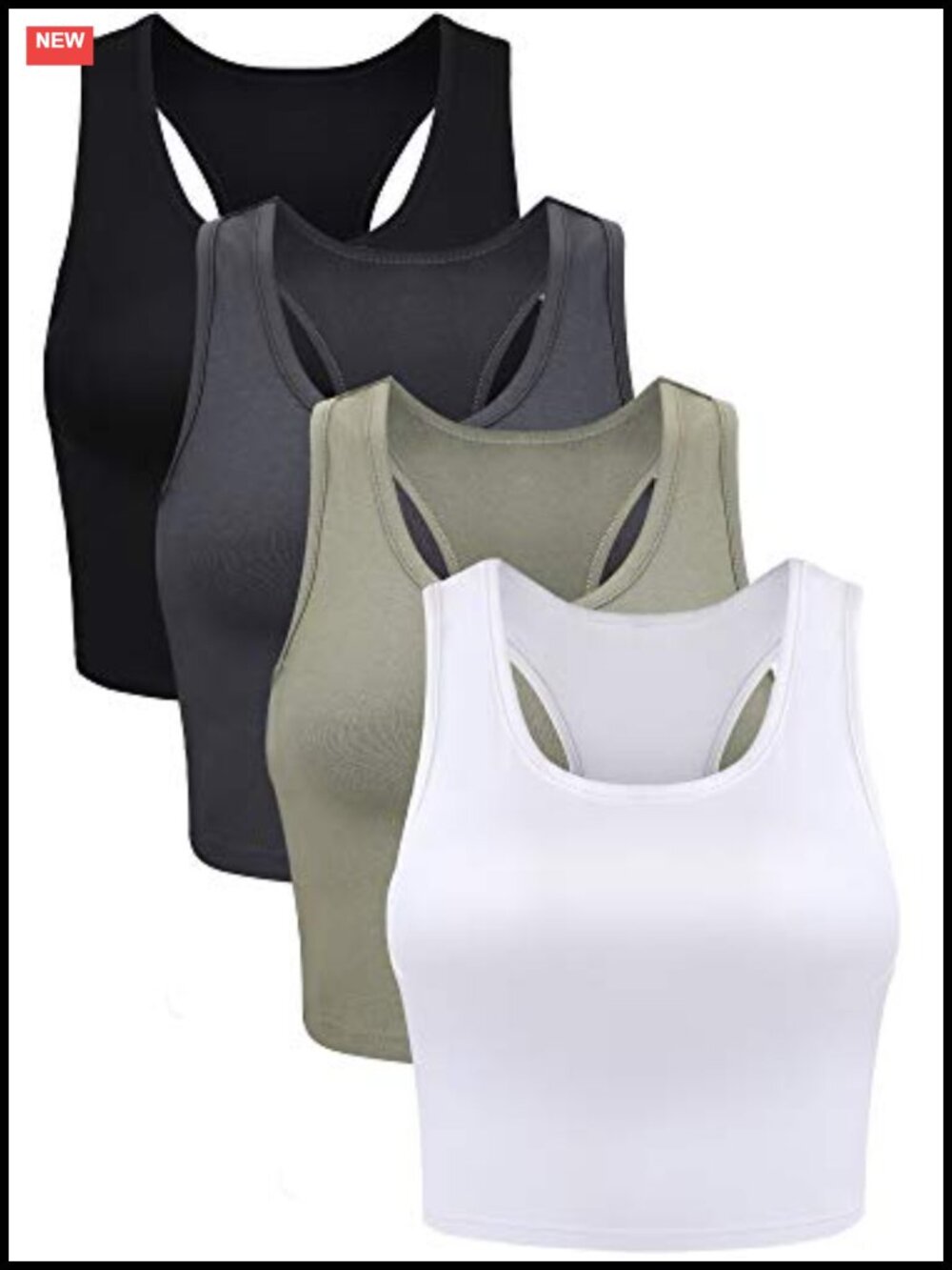 4 Pack Cotton Spandex Crop Tank Tops Racerback Sleeveless Yoga Tops